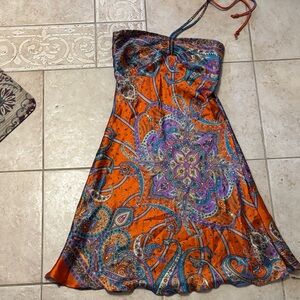 Vibrant Orange Paisley Halter Dress
